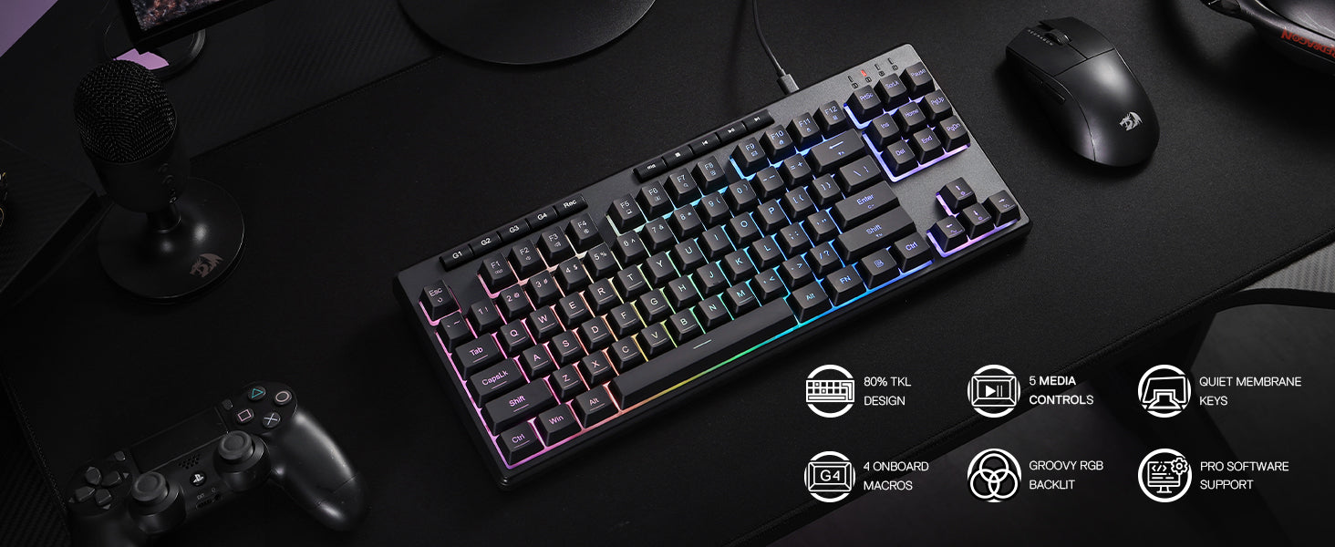 Redragon K516 Shiva TKL Wired RGB Membrane Gaming 87 Keys Mechanical-Feel Keyboard, Smooth Linear Switch
