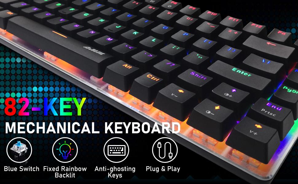 MAMBANAKE x ZIYOUANG AK33 Gaming Keyboard,M5 Mouse,Rainbow LED Backlit Mechanical Keyboard