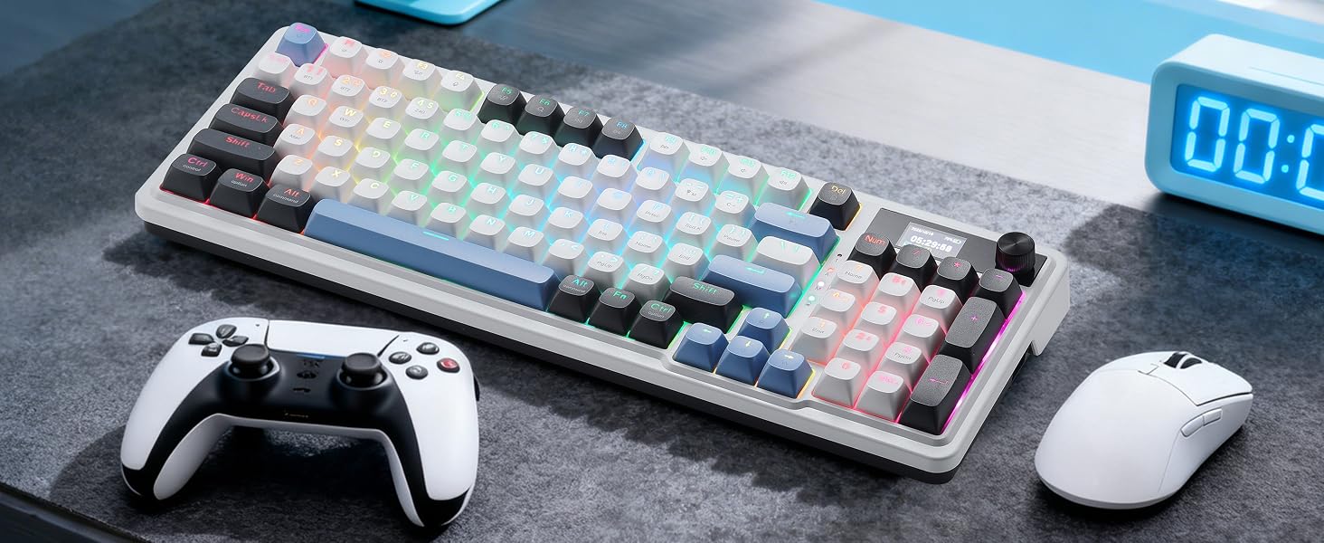 Redragon K719 Wireless Gasket Gaming Keyboard w/Hype Screen & Knob, 95 Keys Mechanical Keyboard, Easy-Control 1.14’’ TFT Info