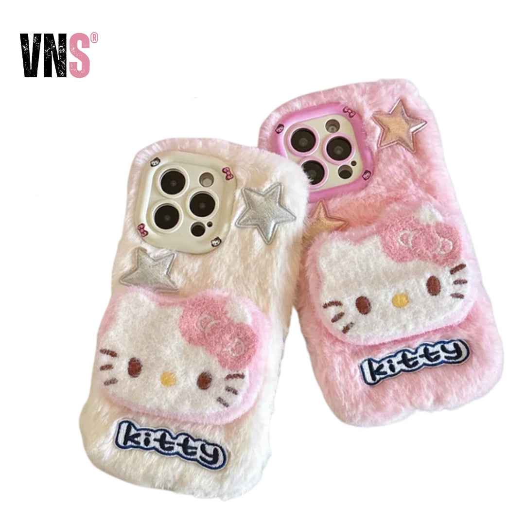 Camera Holder Stand Shockproof Phone Case For iPhone 11 12 13 14 15 16 Pro Max Plus Bumper Cute 3D Fur Fluffy Cover