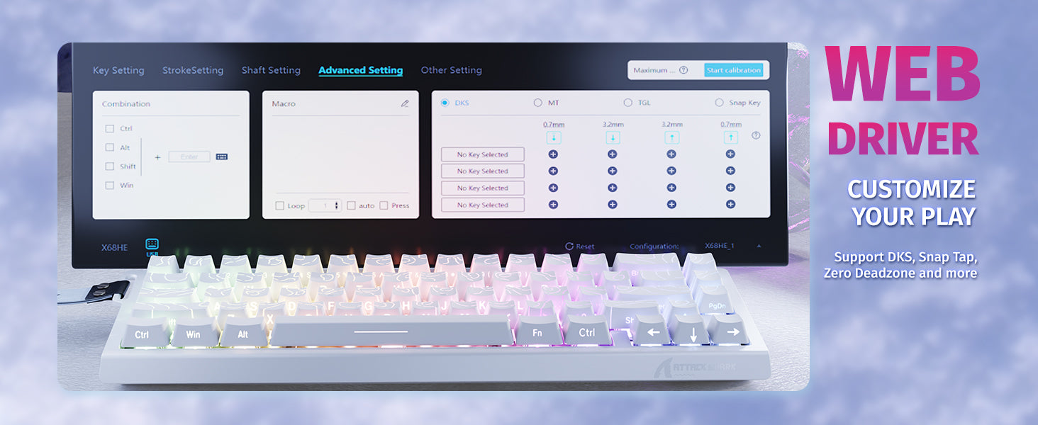 ATTACK SHARK X68 HE Rapid Trigger Keyboard Magnetic Switch 60% Wired 8KHz Hot Swappable Keyboard With RGB Lighting PBT Double-sh