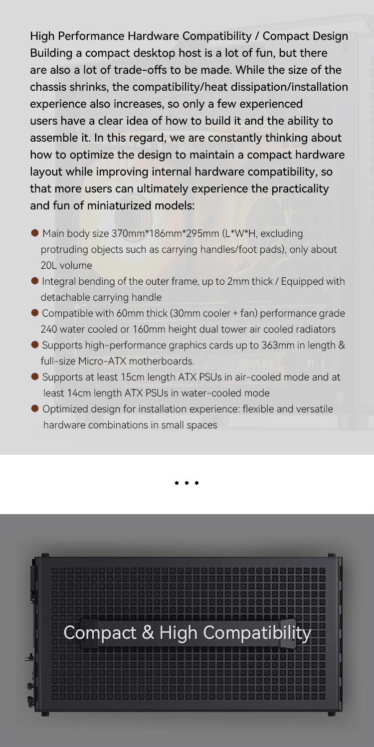 JONSBO Z20 MATX ATX PC Case Chassis 20L Detachable Handle Case 163mm Air-Cooled Graphics Card Type-C Desktop Small Space 컴퓨터 케이스