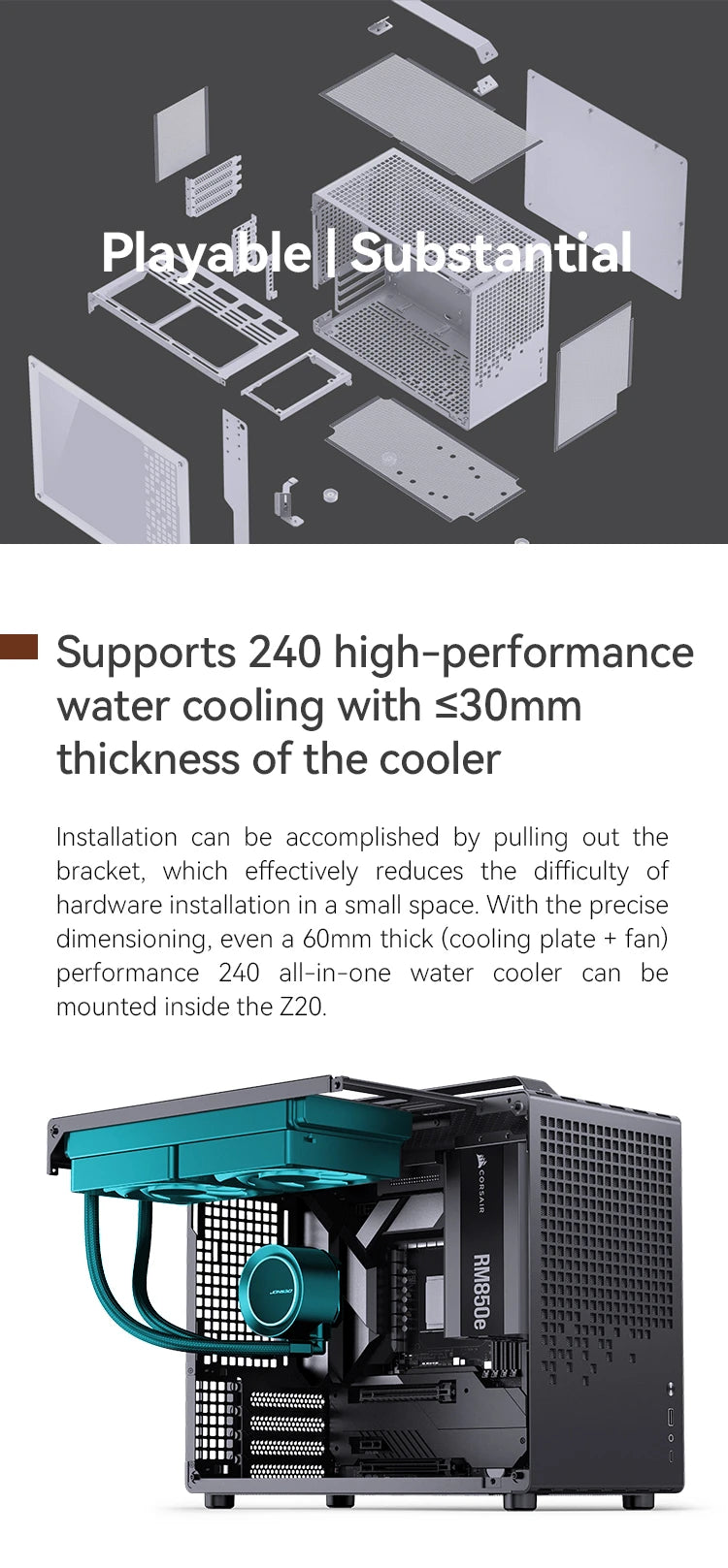 JONSBO Z20 MATX ATX PC Case Chassis 20L Detachable Handle Case 163mm Air-Cooled Graphics Card Type-C Desktop Small Space 컴퓨터 케이스