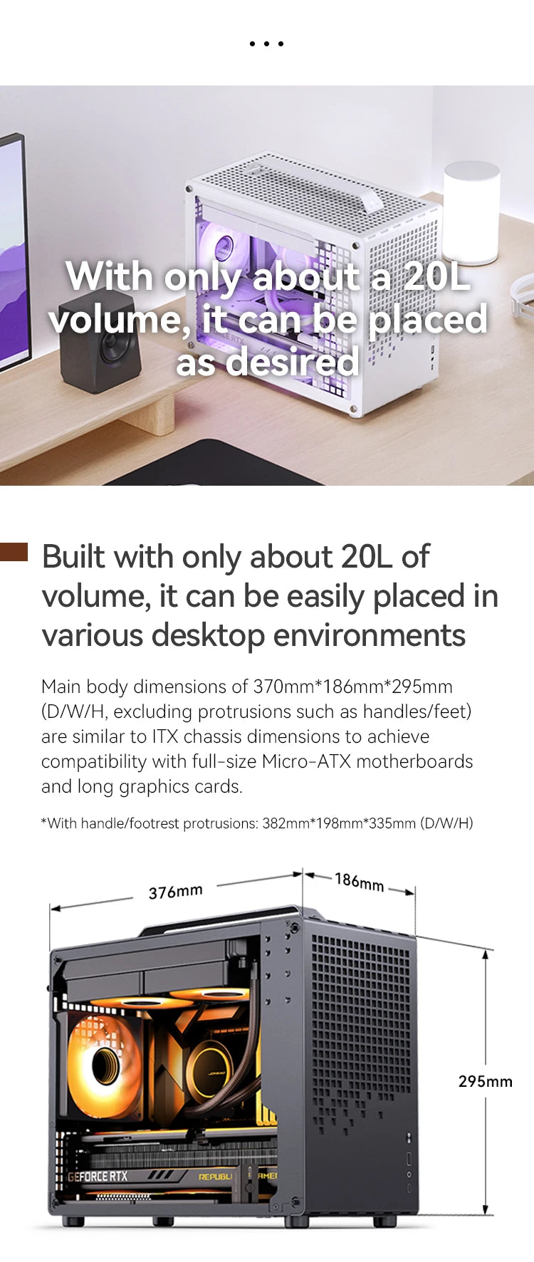 JONSBO Z20 MATX ATX PC Case Chassis 20L Detachable Handle Case 163mm Air-Cooled Graphics Card Type-C Desktop Small Space 컴퓨터 케이스