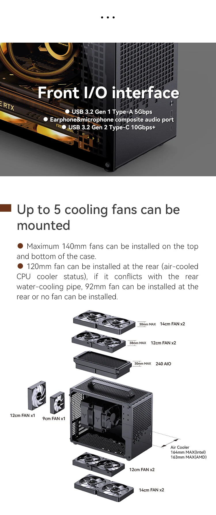 JONSBO Z20 MATX ATX PC Case Chassis 20L Detachable Handle Case 163mm Air-Cooled Graphics Card Type-C Desktop Small Space 컴퓨터 케이스