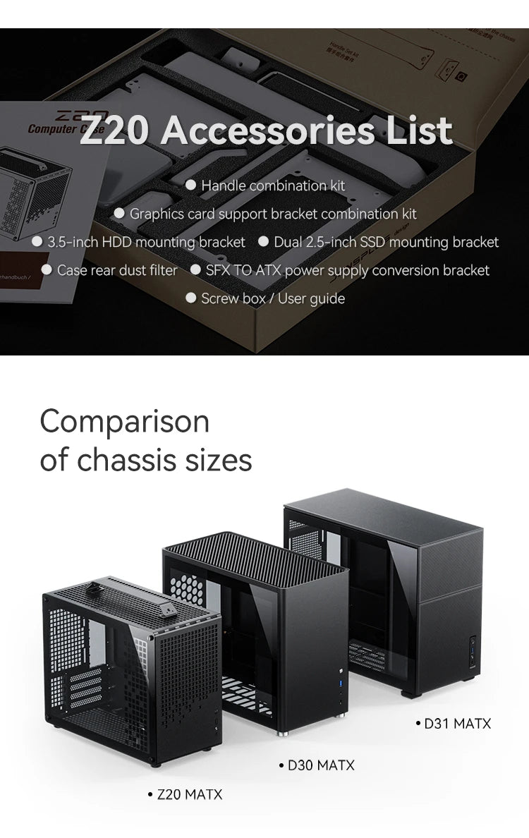 JONSBO Z20 MATX ATX PC Case Chassis 20L Detachable Handle Case 163mm Air-Cooled Graphics Card Type-C Desktop Small Space 컴퓨터 케이스