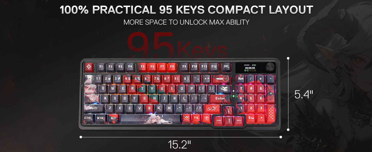 Redragon K719 PRO Wireless Gasket Gaming Hype Screen & Knob, 95 Keys Mechanical Keyboard,Easy-Control 1.14’’ TFT Info Display