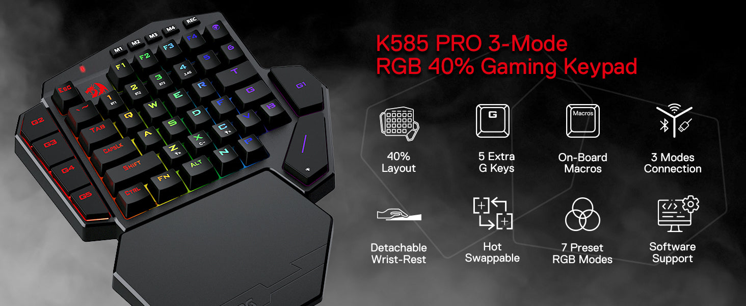 Redragon K585 PRO Wireless 42 Keys Hot-Swappable 3-Mode One-Handed Mechanical Gaming Wrist Support Keyboard