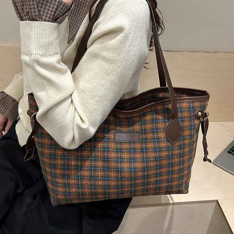 Large Capacity Wool Shoulder Commuter Bag | Women's Everyday Tote with Laptop Compartment