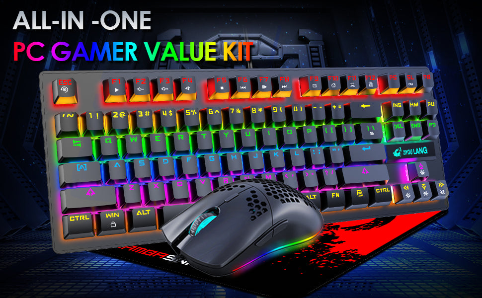 MAMBASNAKE x ZIYOU LANG K2 Wired Mechanical Gaming Keyboard Blue Switch Mini 82 Keys Wired Rainbow LED Backlit Keyboard