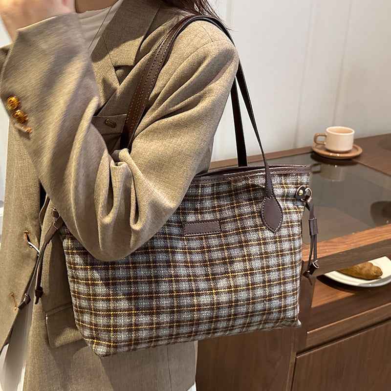 Large Capacity Wool Shoulder Commuter Bag | Women's Everyday Tote with Laptop Compartment