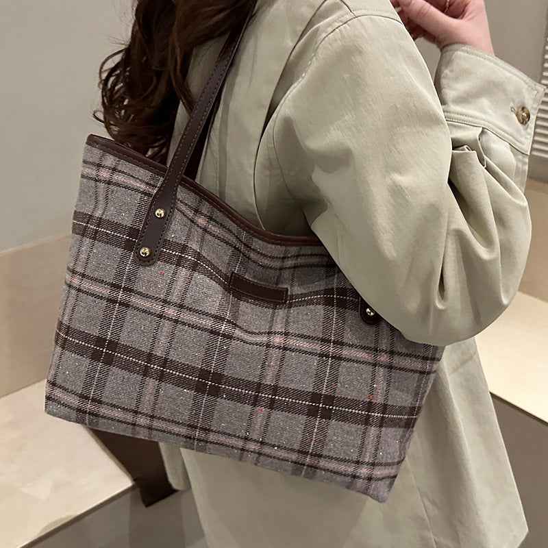 Large Capacity Wool Shoulder Commuter Bag | Women's Everyday Tote with Laptop Compartment