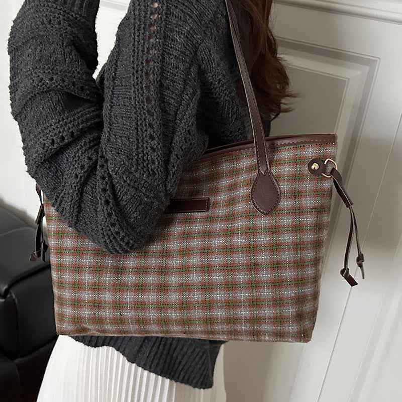 Large Capacity Wool Shoulder Commuter Bag | Women's Everyday Tote with Laptop Compartment