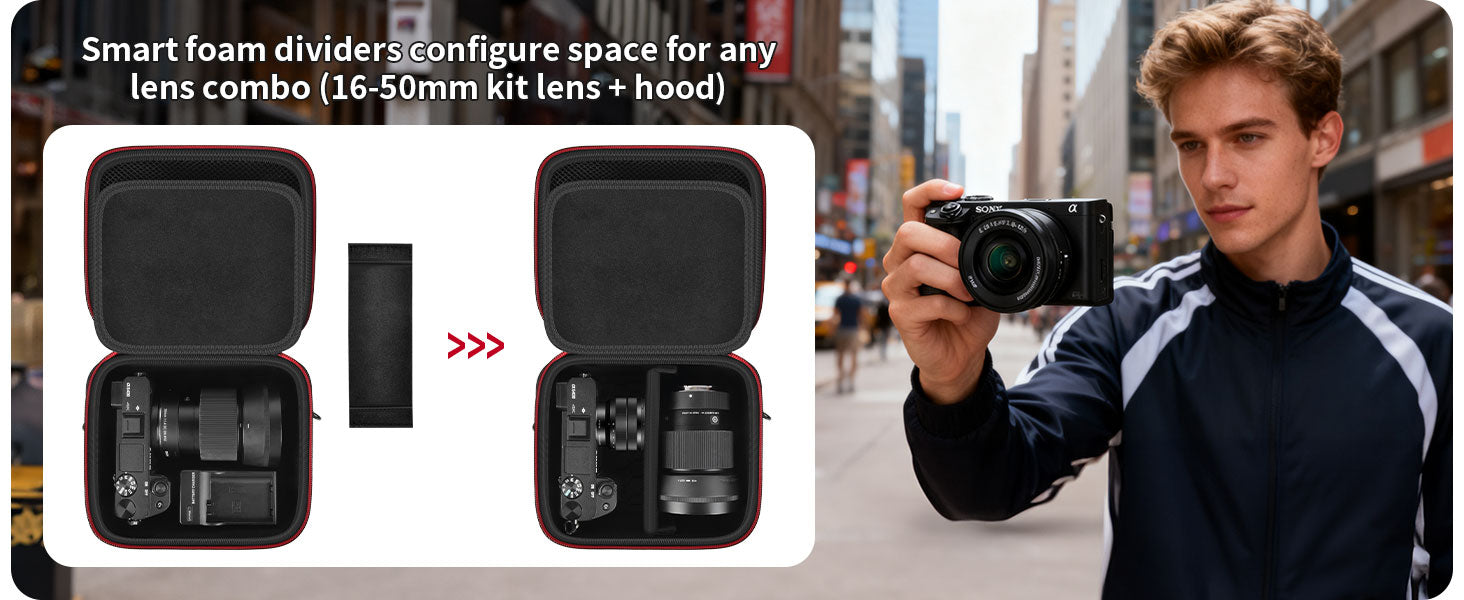 Hard Camera Case for Sony ZV-E10 A6400 A6000 A6100 A6600 A6500 (Medium,Kit Lens Only),Protective Bag with Shoulder Strap & Divid