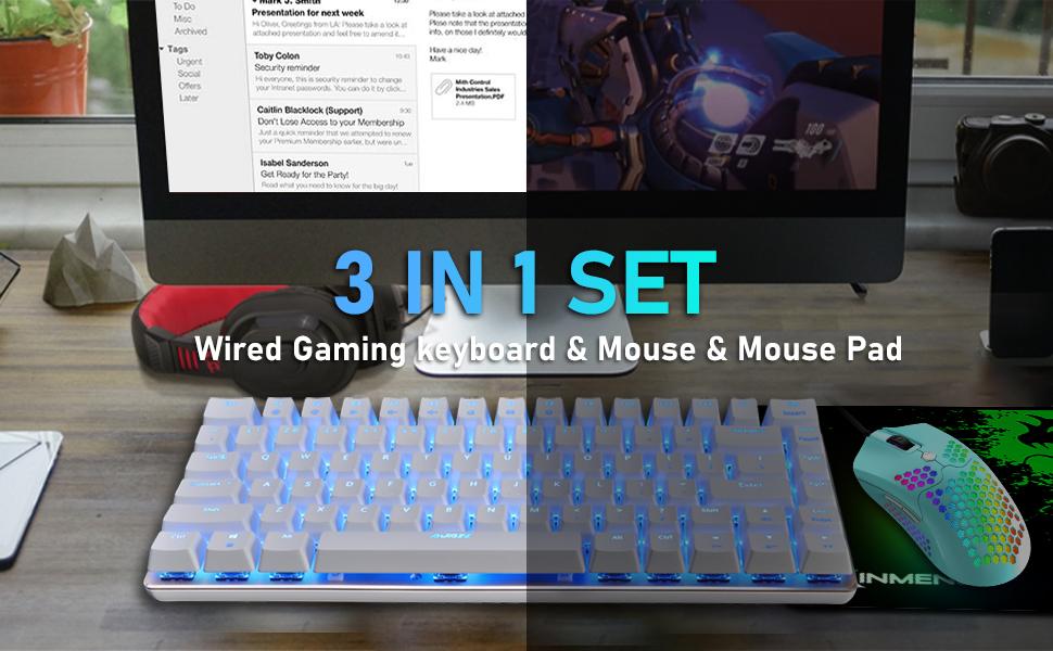 ZIYOU LANG Wired Gaming Keyboard and Mouse Combo,Blue LED Backlit Mechanical Keyboard