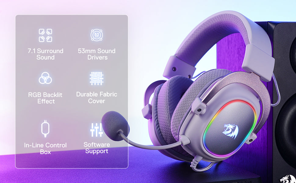 Redragon H510 Zeus-X RGB Wired Backlit Gaming Headset 7.1 Surround Sound Multi Platforms Headphone