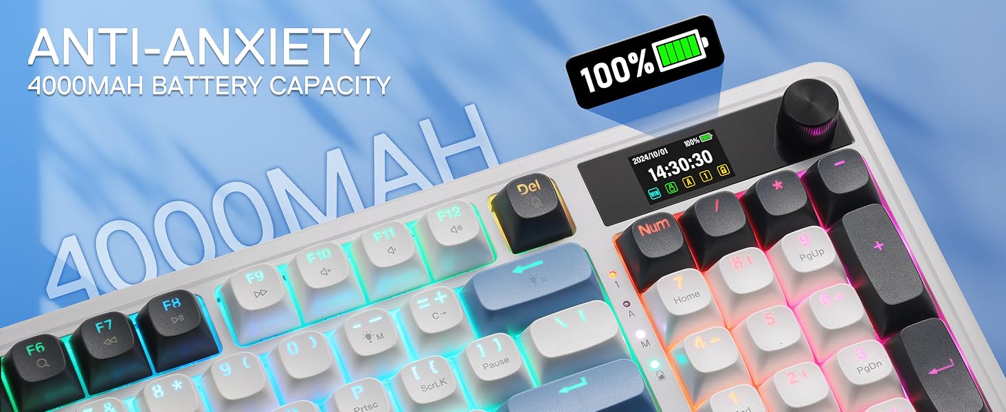 Redragon K719 Wireless Gasket Gaming Keyboard w/Hype Screen & Knob, 95 Keys Mechanical Keyboard, Easy-Control 1.14’’ TFT Info