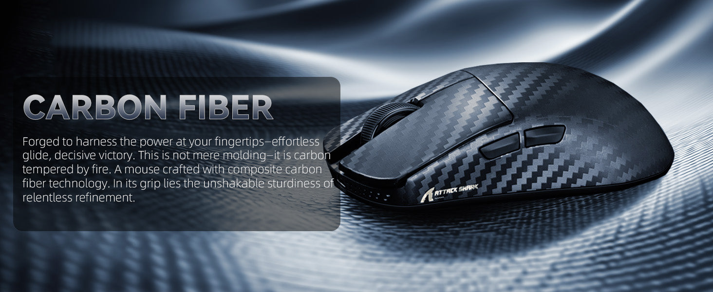ATTACK SHARK R11 ULTRA Carbon Fiber Wireless Gaming Mouse, 8000Hz 49g 42000DPI, PAW3950MAX Nano-Metal Ice Coating BT/2.4G/USB-C