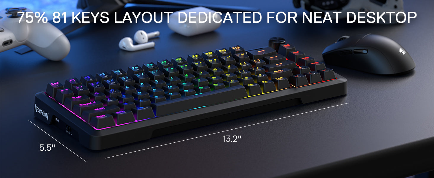 Redragon K724 PRO Wireless Gasket Gaming Hype Screen & Knob, 81-Key Mechanical Keyboard,Easy-Control 1.14’’ TFT Info Display