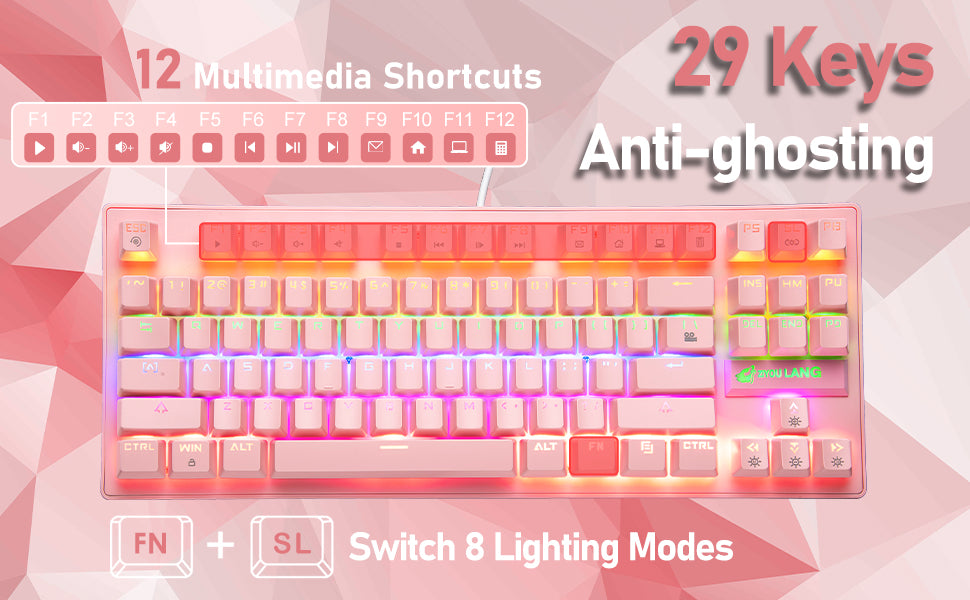 MAMBASNAKE x ZIYOU LANG Wired K2 Pink blue Switch gaming keyboard and mouse set gaming keyboard and mouse set Mini 87 Keys