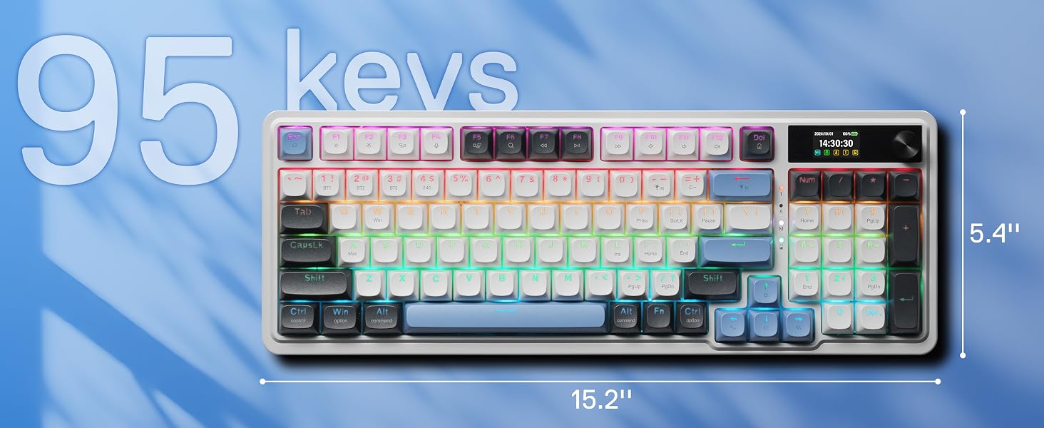 Redragon K719 Wireless Gasket Gaming Keyboard w/Hype Screen & Knob, 95 Keys Mechanical Keyboard, Easy-Control 1.14’’ TFT Info
