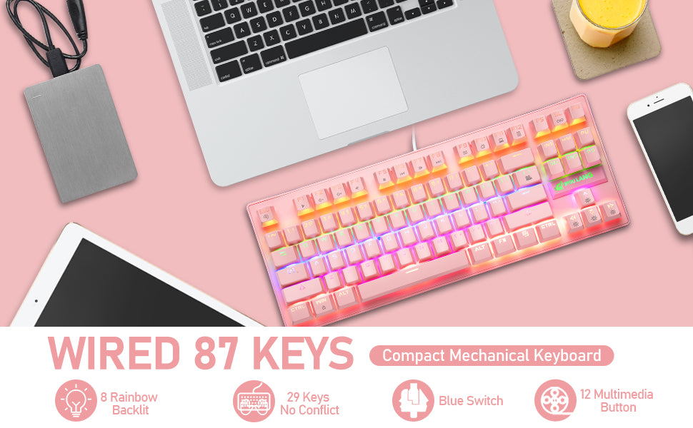 MAMBASNAKE x ZIYOU LANG Wired K2 Pink blue Switch gaming keyboard and mouse set gaming keyboard and mouse set Mini 87 Keys