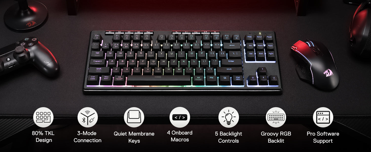 Redragon K516 PRO Shiva TKL RGB Wireless Membrane Gaming 87 Keys Mechanical-Feel Keyboard,Smooth Linear Switch