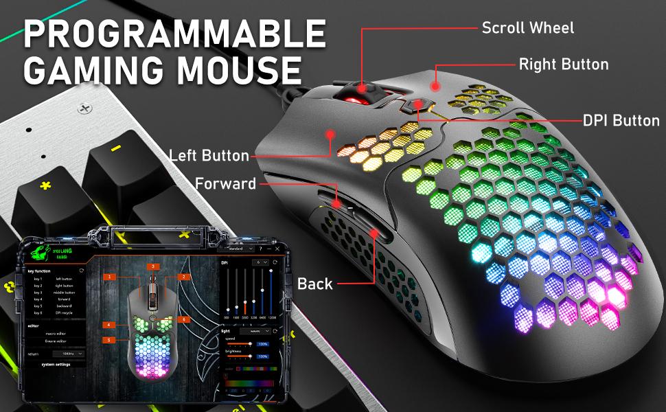 MAMBANAKE x ZIYOUANG AK33 Gaming Keyboard,M5 Mouse,Rainbow LED Backlit Mechanical Keyboard