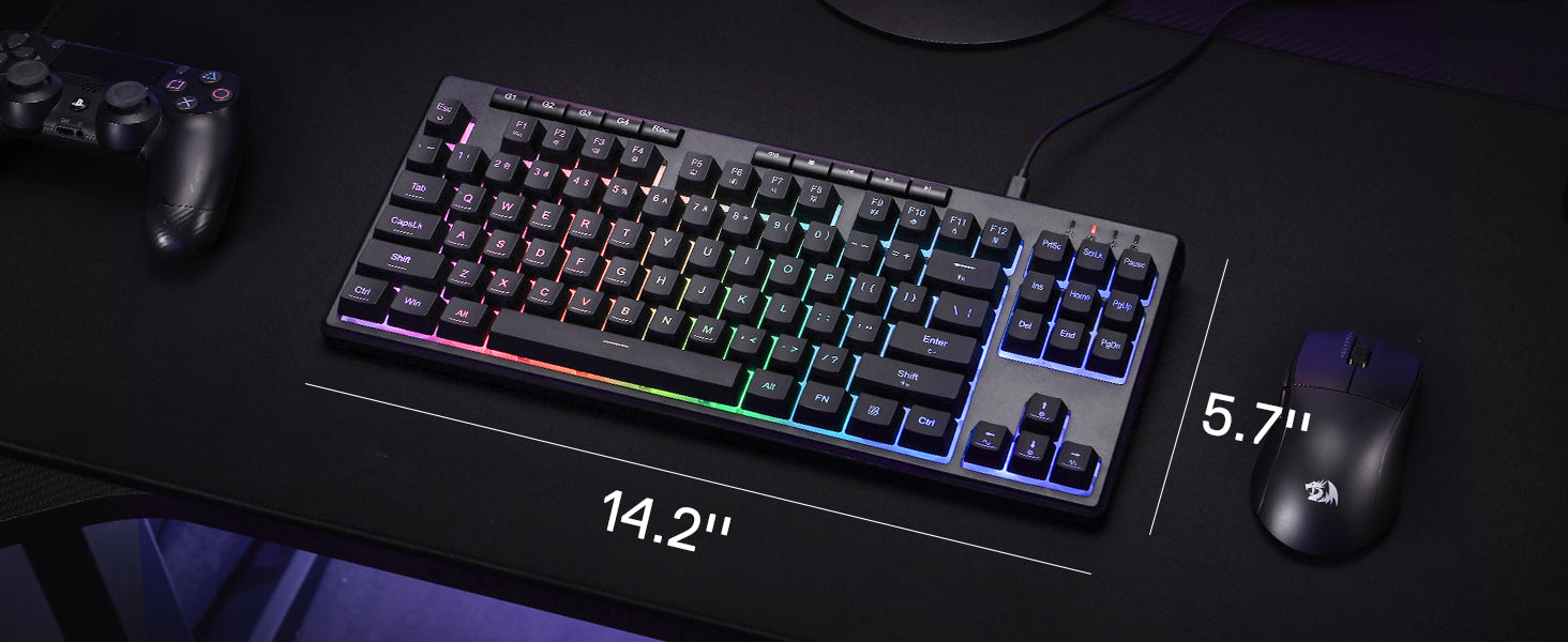 Redragon K516 Shiva TKL Wired RGB Membrane Gaming 87 Keys Mechanical-Feel Keyboard, Smooth Linear Switch