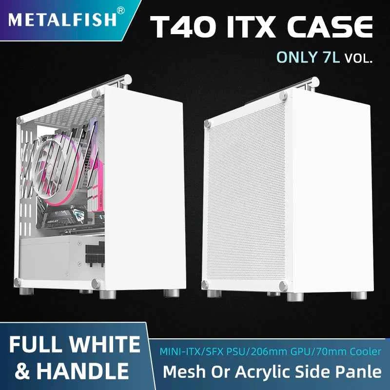 METALFISH T40 Mini ITX Black Case 7L Gaming Computer Chassis Compact transparent PC Support SFX PSU/70mm Cooler/206mm GPU