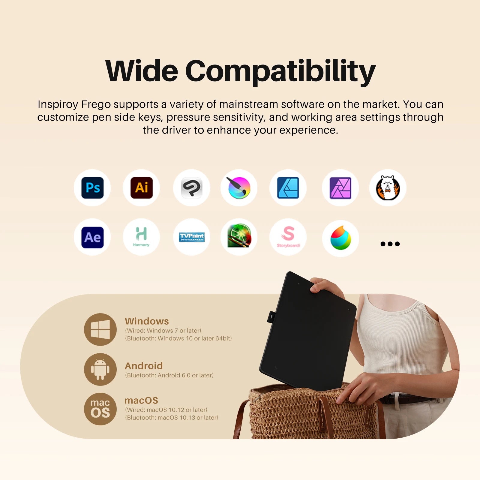 Huion Inspiroy Frego M L610 Graphics tablet Wireless Bluetooth Drawing Pen Tablet Supports Android and IOS