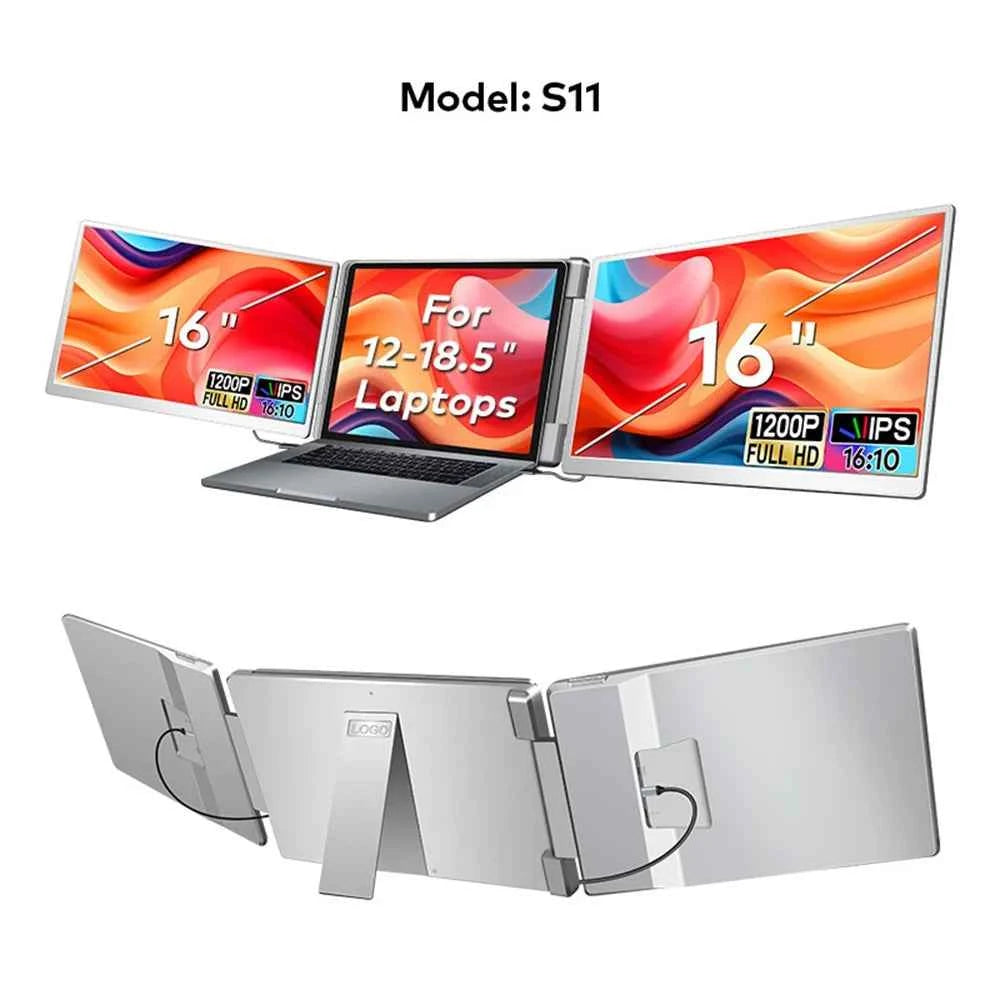 Rospider 16-Inch Triple Laptop Screen Extender – 1920×1200 FHD IPS, Type-C, 360° Rotation, Swivel Lift Bracket, Plug & Play Display