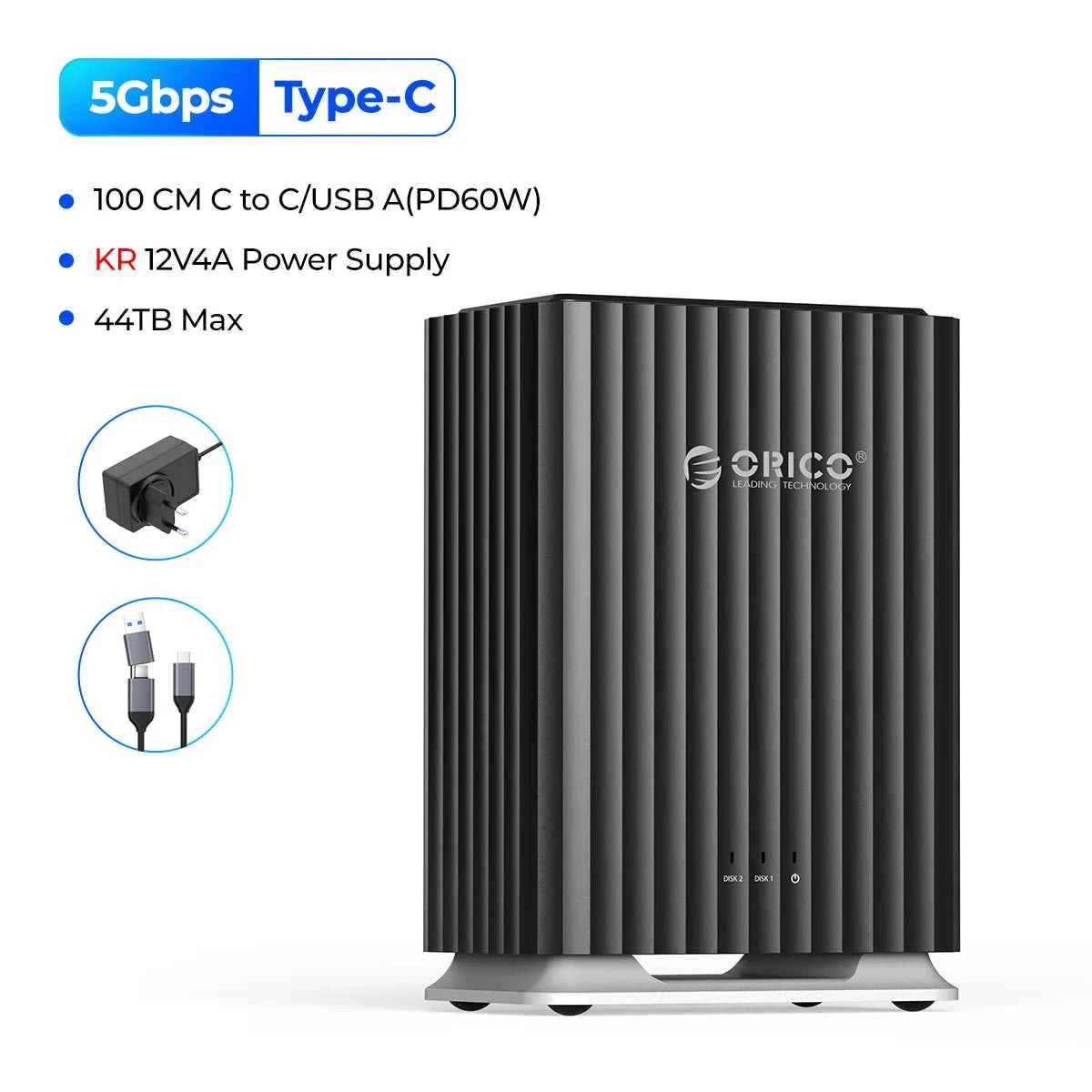 ORICO HDD Docking Station 2Bay 5Bay Type-C Personal Storage 12V 4A Power Supply Silent Design Strong Heat Dissipation 3.5