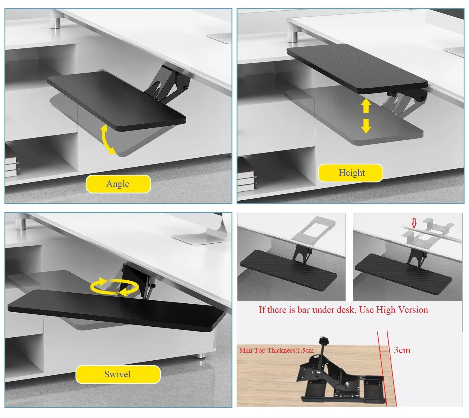 Adjustable Ergonomic Keyboard Tray Under Desk Mount
