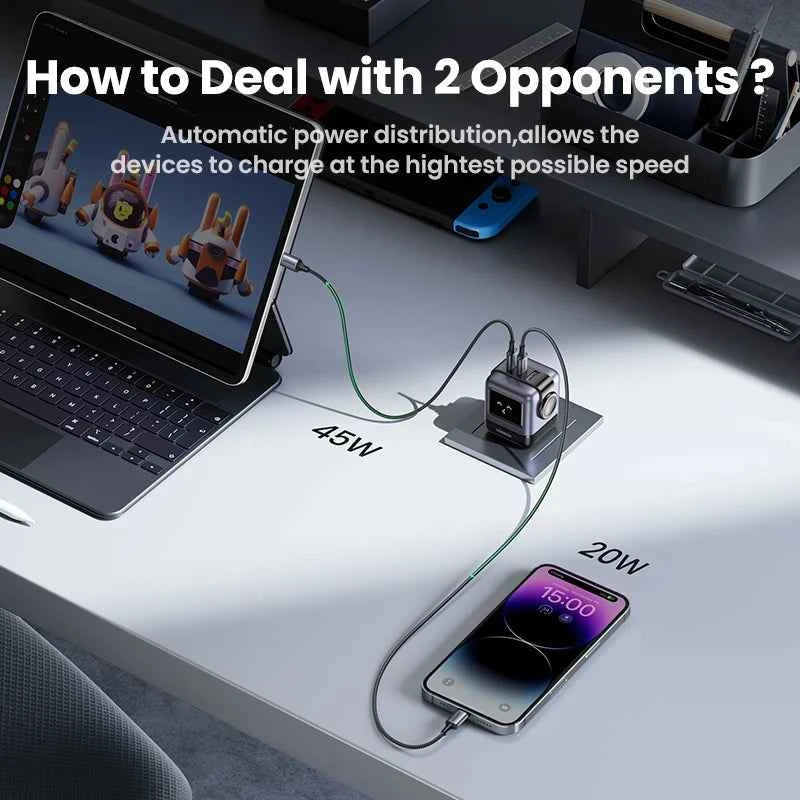 【US Plug】UGREEN 65W 30W GaN Charger Robot Design PD3.0 Fast Charger QC4.0 3.0 PPS for iPhone 17 16 15 Pro Macbook Laptop Table