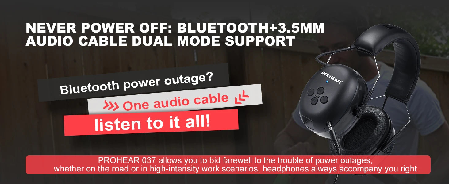 PROHEAR Bluetooth 5.3 Headphones SNR 30dB Hearing Protection Earphone Noise Reduction Safety Ear Muffs 4H Recharg 120H Playtime