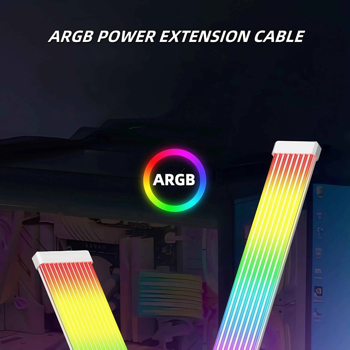5V ARGB Rainbow 24Pin 8Pin PSU Extension Cable, ARGB LED Sync ATX Gaming PC Case Decor Light Strip