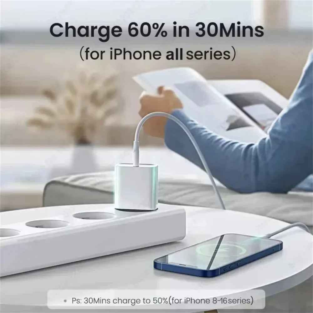 US EU Adapter PD 40W Fast Charger For Apple iPhone 15 13 12 11 14 17 16 Pro Max Type C Charger Charging Cable Phone Accessories