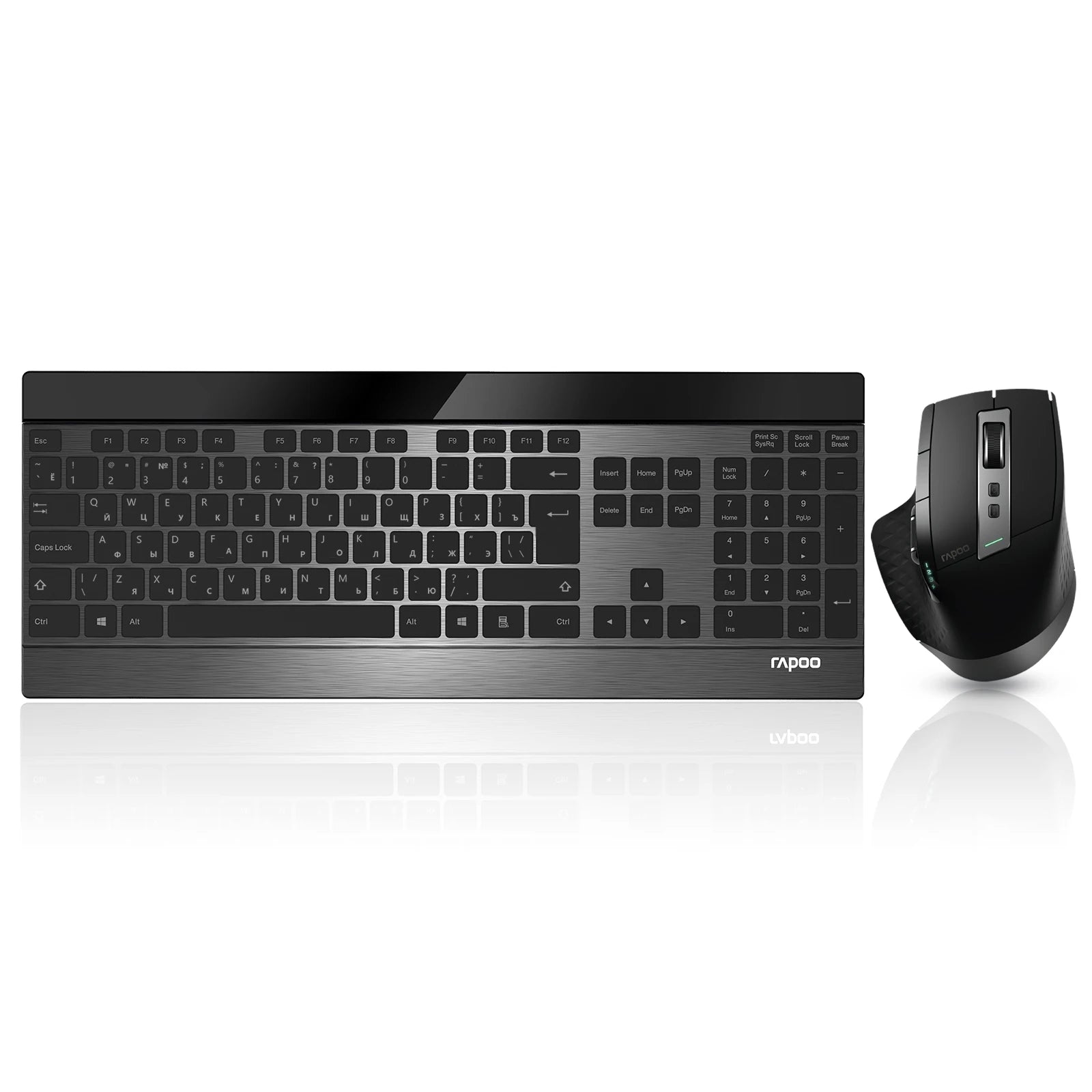Rapoo 9900M Ultra-Slim Russian Keyboard and Mouse Combo Multi-Mode Bluetooth Wireless Silent Keyboard Rechargeable Laser Mouse