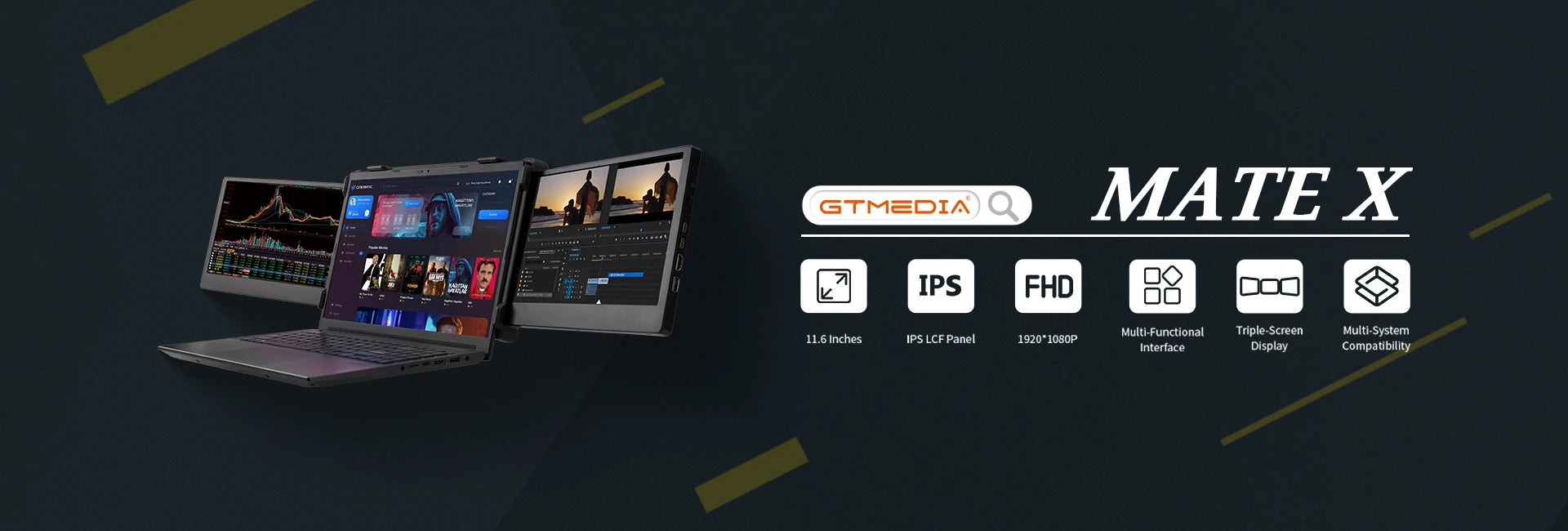 GTMEDIA Mate X 11.6 inch Portable Dual-screen Monitor 1920*1080 IPS FHD Screen Multi-system Compatible for 13.0-17.3in Laptop