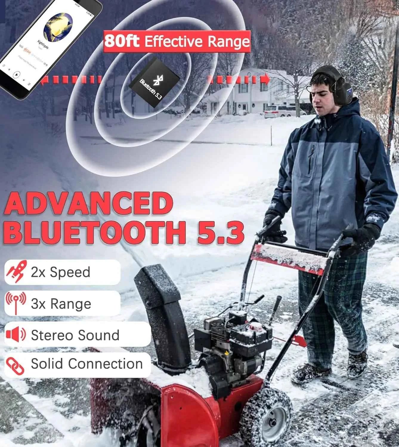 PROHEAR Bluetooth 5.3 Headphones SNR 30dB Hearing Protection Earphone Noise Reduction Safety Ear Muffs 4H Recharg 120H Playtime