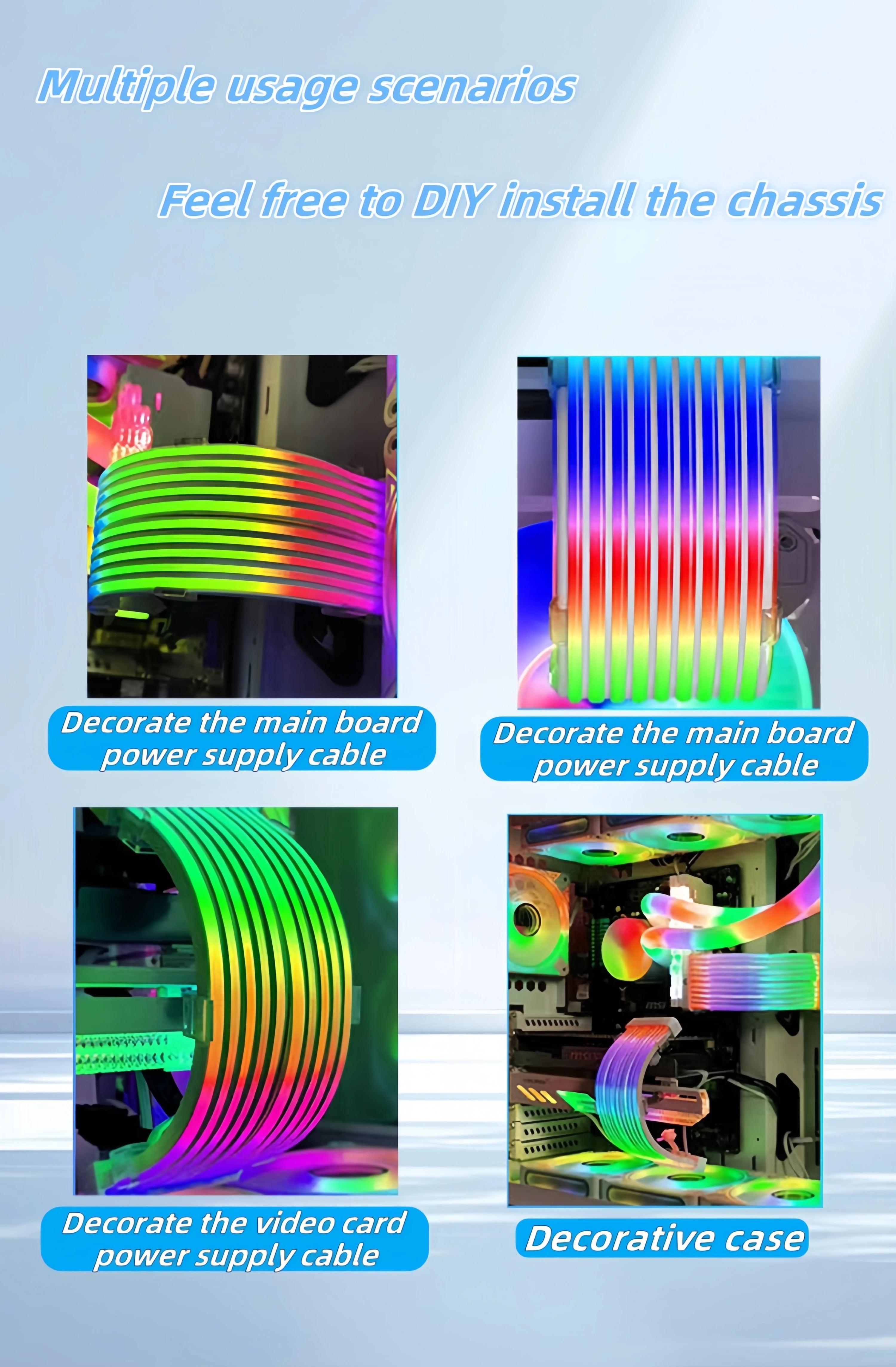 5V ARGB Rainbow 24Pin 8Pin PSU Extension Cable, ARGB LED Sync ATX Gaming PC Case Decor Light Strip