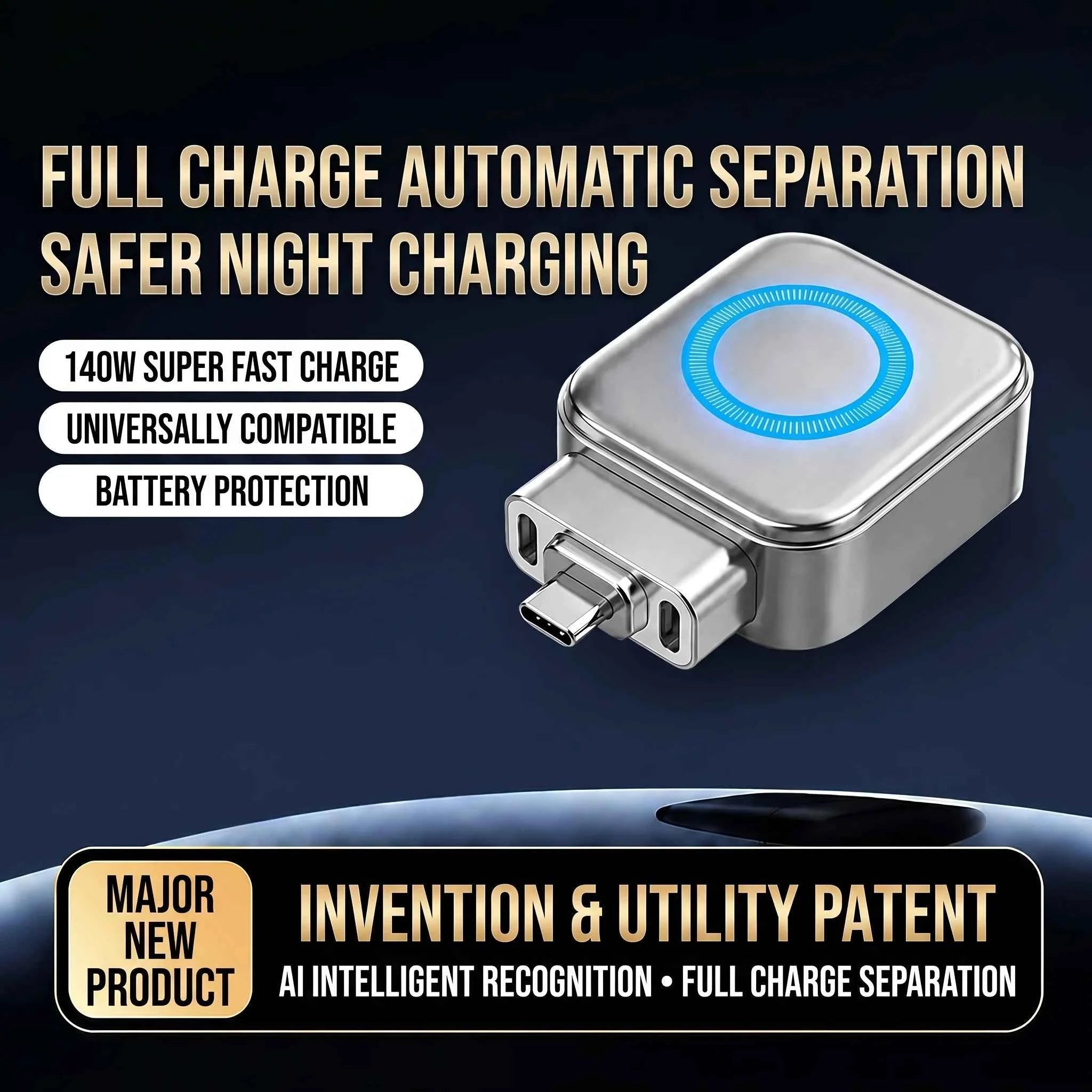 Smart AI Auto Power Off Type-C Fast Charger RGB LED Safe Overnight Charging Device For iPhone 15 Android
