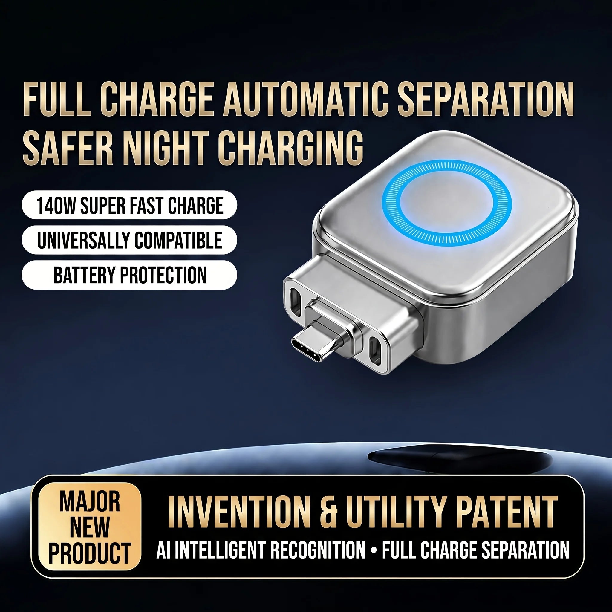 Smart AI Auto Power Off Type-C Fast Charger RGB LED Safe Overnight Charging Device For iPhone 15 Android