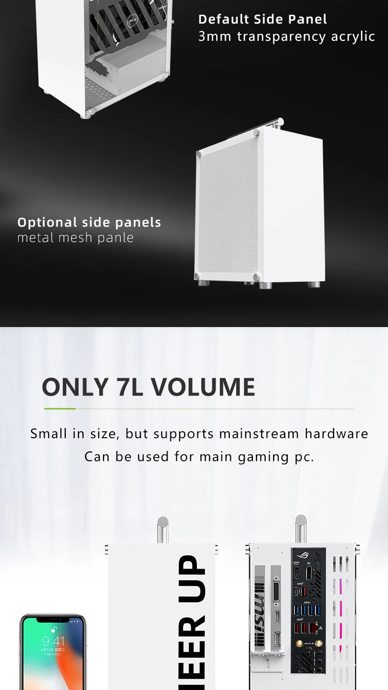 METALFISH T40 Mini ITX Case 7L Acrylic Or Mesh Side Panel and Portable Handle Support SFX PSU/206mm GPU