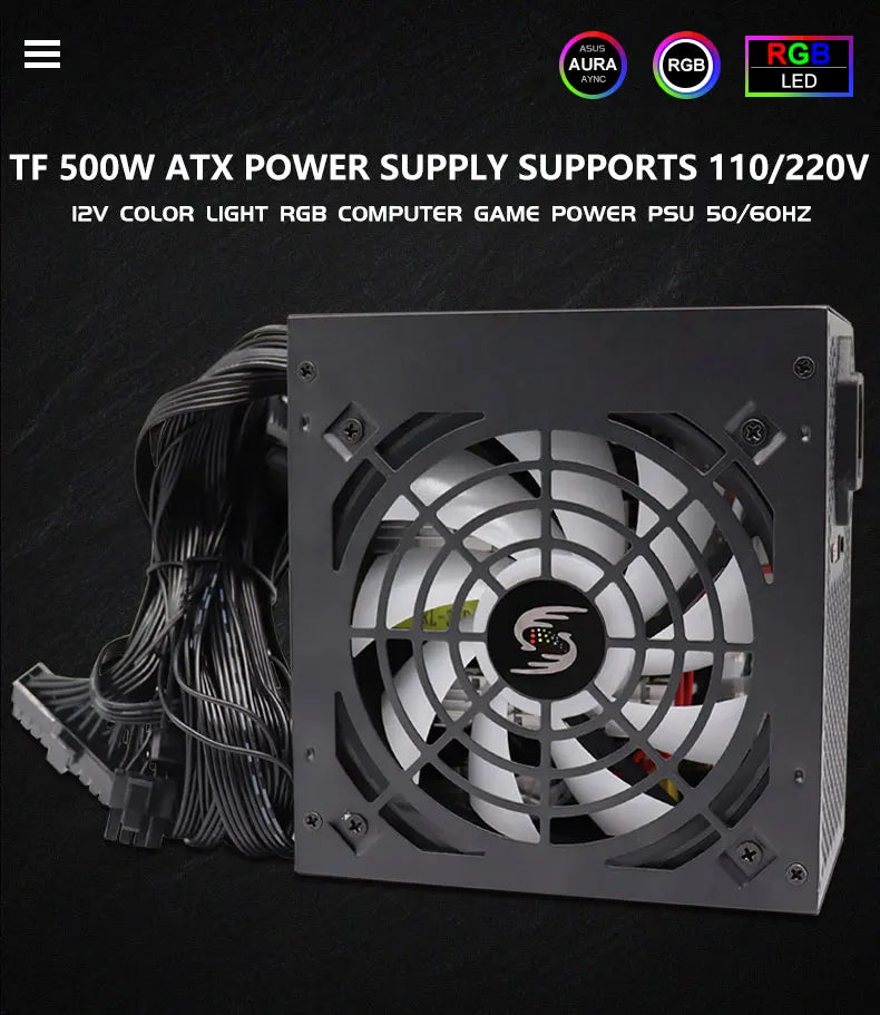 Fonte 500w PSU12V PC Power Sources For Office 500W 24pin ATX Computer Power Supply PSU 500W PC Gaming Power PC Gamer Source Game
