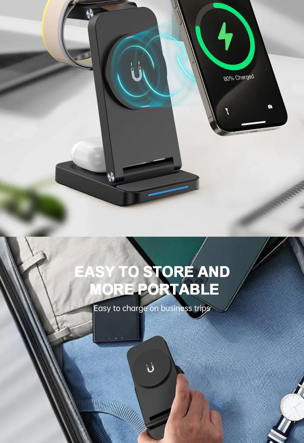 TIMESS 3 IN 1 15W Wireless Charger For iPhone17 16 15 14 PROMAX For Apple Watch Series 11 10-1 For Airpods Pro Charging Station