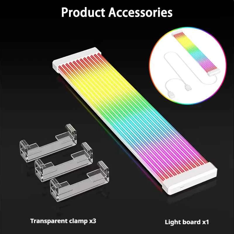 5V ARGB Rainbow 24Pin 8Pin PSU Extension Cable, ARGB LED Sync ATX Gaming PC Case Decor Light Strip
