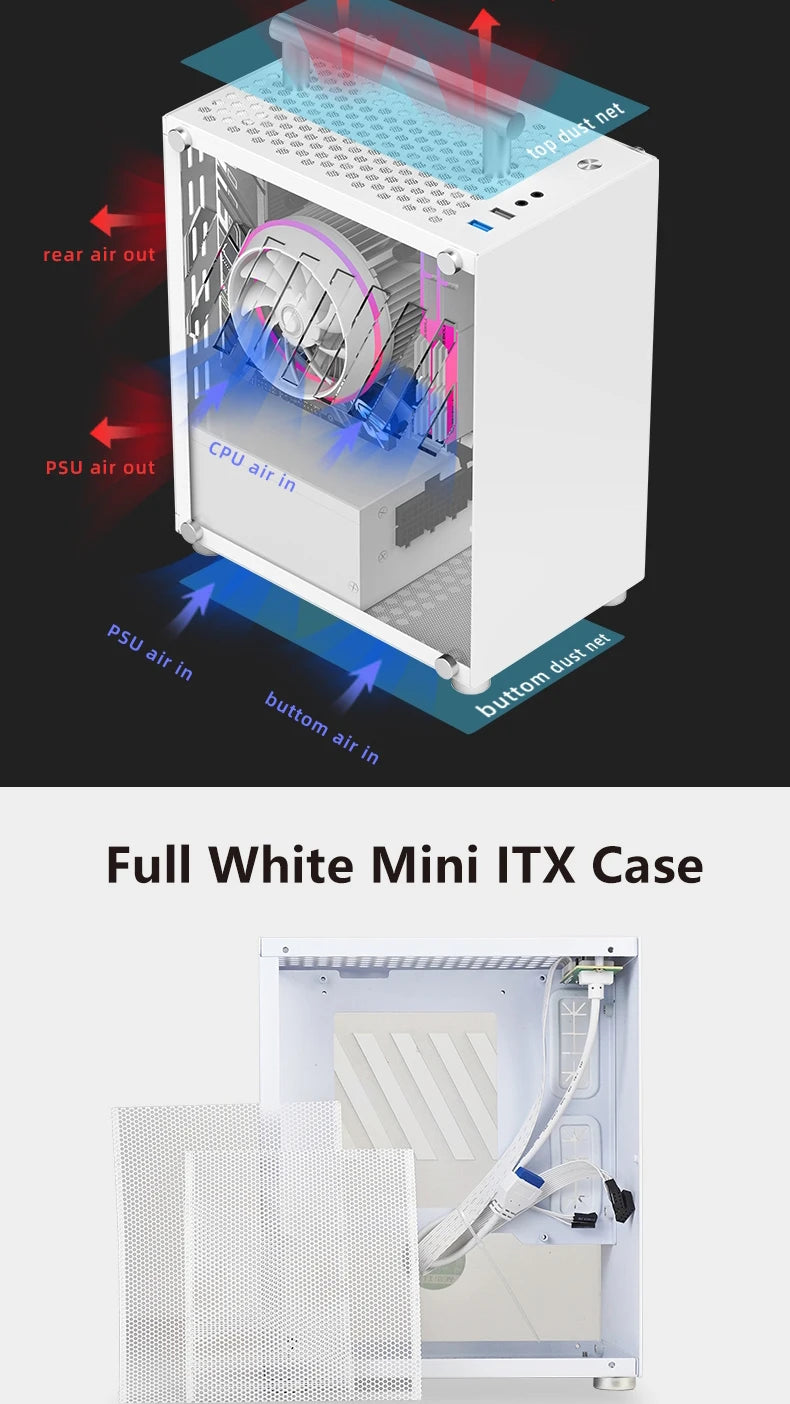 METALFISH T40 Mini ITX Case 7L Acrylic Or Mesh Side Panel and Portable Handle Support SFX PSU/206mm GPU