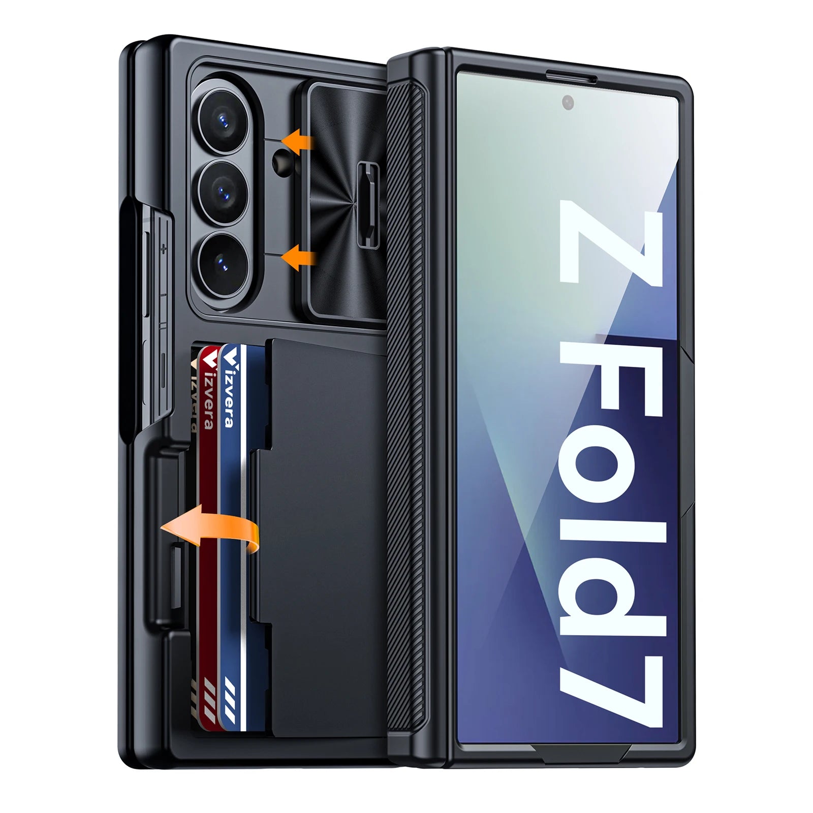 for Galaxy Z Fold 7 Phone Case,RFID Wallet with Cards Holder,Hinge Cover,Camera Cover,Suitable for Men and Woman-Black
